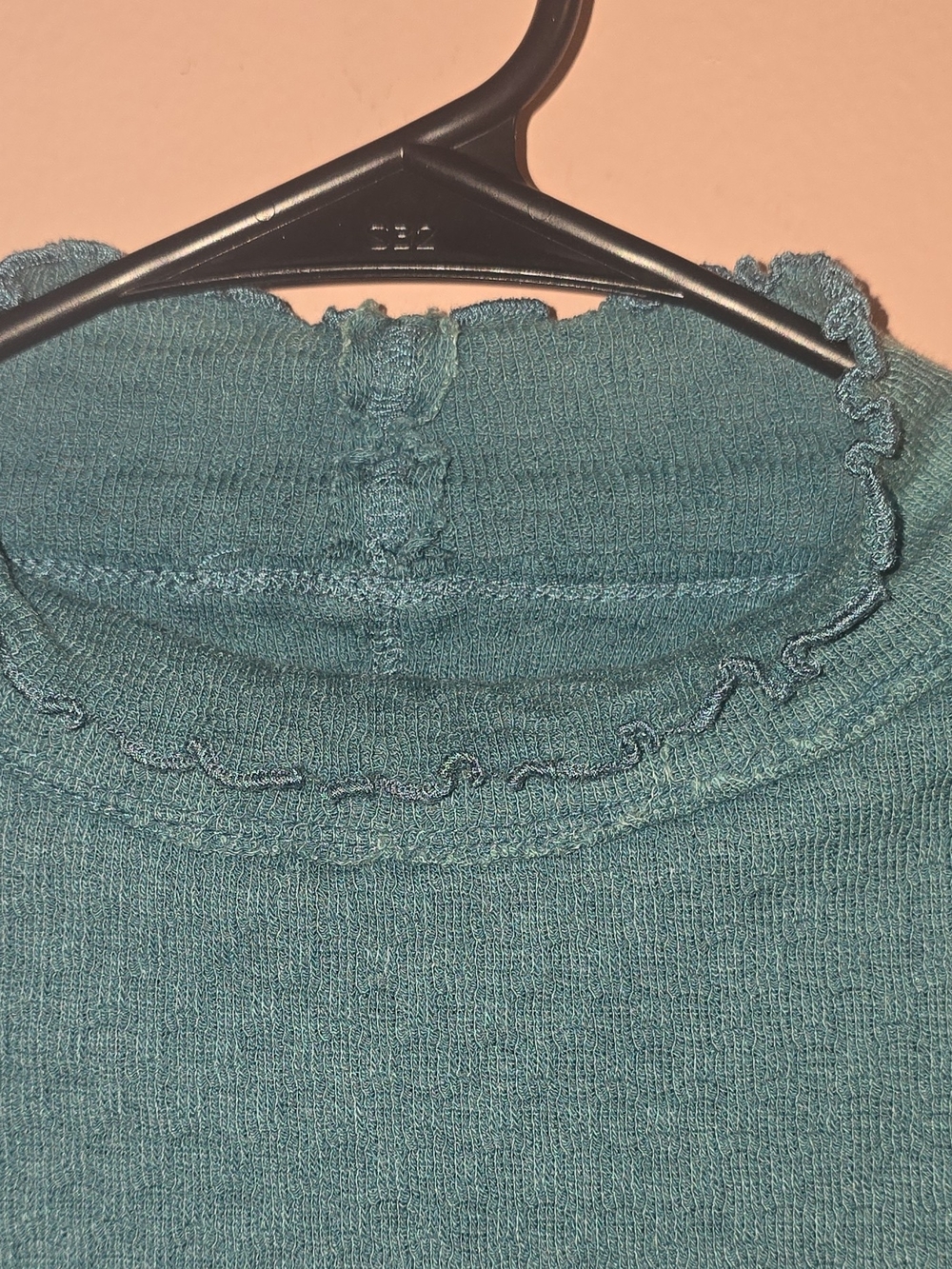 NWT-We The Free Teal Solid Rib Knit Ruffle Mock Neck Long Sleeve Layering Top L - Picture 4 of 10
